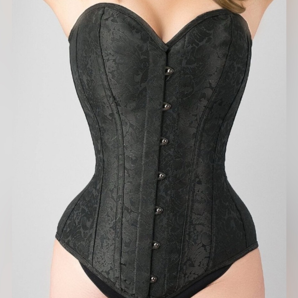 Corset story black brocade over bust corset 34” whimsigoth dark fairy witchy
